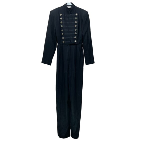 Vtg Dani‎ Michael's Women's Sz 5/6 Jumpsuit Romper Parade Black Gold Buttons - Picture 1 of 8